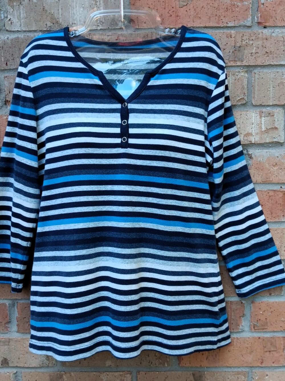 Croft & Barrow Womens Stretch Top Henley 3/4 Sleeves Striped Size M